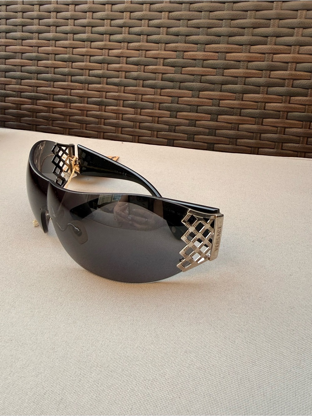 Versace Insane Y2K Black Shield Sunglasses with Silver Temples